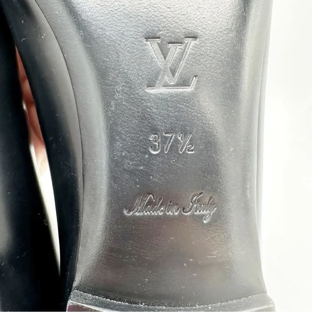 LOUIS VUITTON BLACK All Leather Ballet Flats w/Logo Cube Accents Sz 7US 37.5 EUR